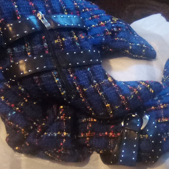 TAJA PLAID THIGH HIGH BOOT WITH BUCKLE DETAIL IN BLUE (3 in heel) - Picture 3 of 3